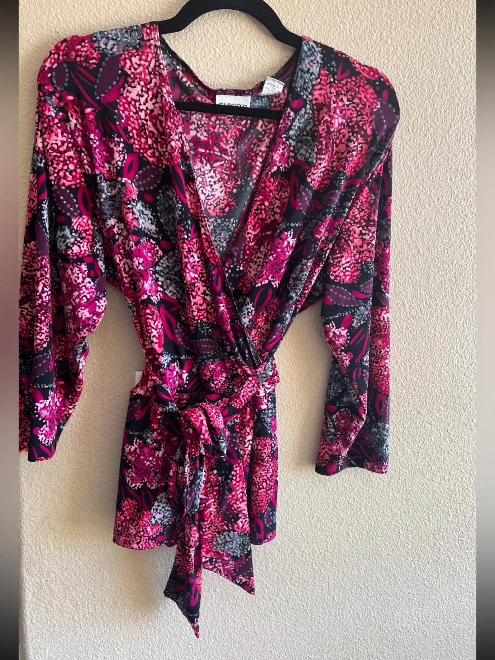 Chicos size 3 Wrap Robe‎ Top Pink Floral Print XL modest